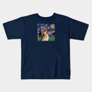 Starry Night by Van Gogh Adapted to Include a German Shepherd Kids T-Shirt